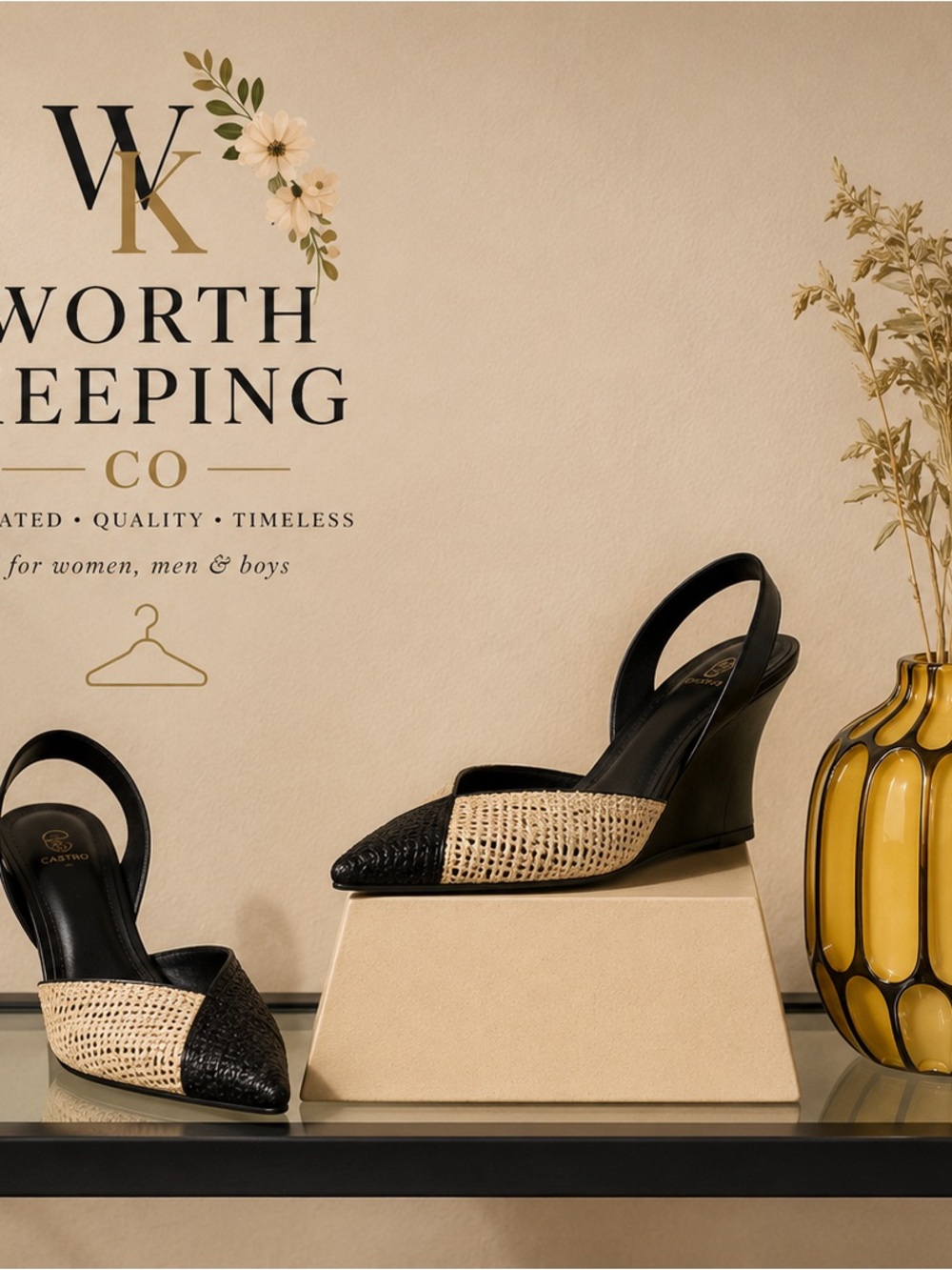 Vince Camuto Black Natural Woven Slingback Wedge Heels